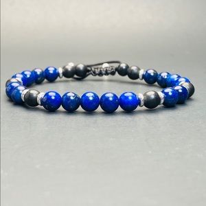 Men Lapis and Onyx Beaded Adjustable Bracelet